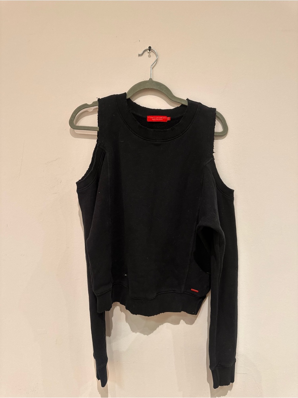 n:PHILANTHROPY Black Cold-Shoulder Crewneck Sweater